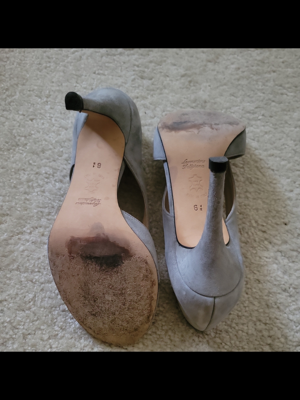 Butter Grey Suede Peep-Toe Heels with Crossover Straps - Picture 3 of 4